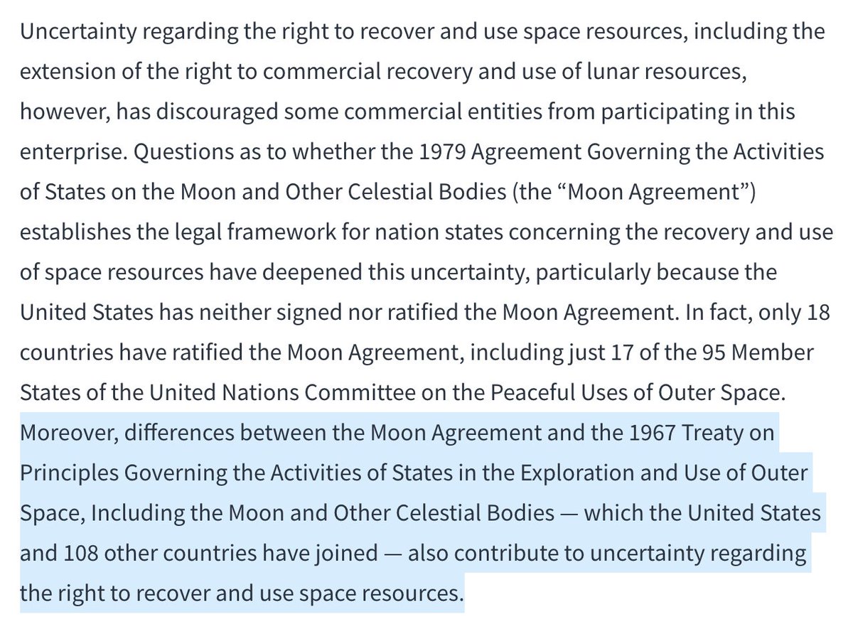 I agree with this statement of  #SpaceLaw. There are likely real differences between the rights & obligations of the '67 Outer Space Treaty and the '79 Moon Agreement – particularly regarding space resources & the "Common Heritage of all Mankind" concept in the Moon Agreement.