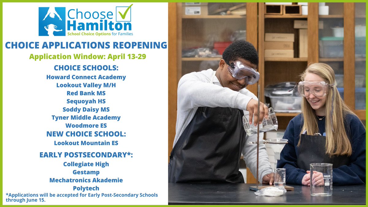 Hamilton County Schools will be reopening the school choice application for several schools.

Read more for how the process will work for each school: facebook.com/HamiltonCounty…