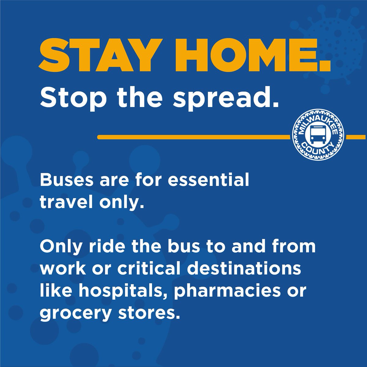 RideMCTS's tweet photo. Stay home. Stop the spread. #SaferAtHome #FlattenTheCurve #KeepYourDistance #StopCVMKE https://t.co/yM0f141hyU