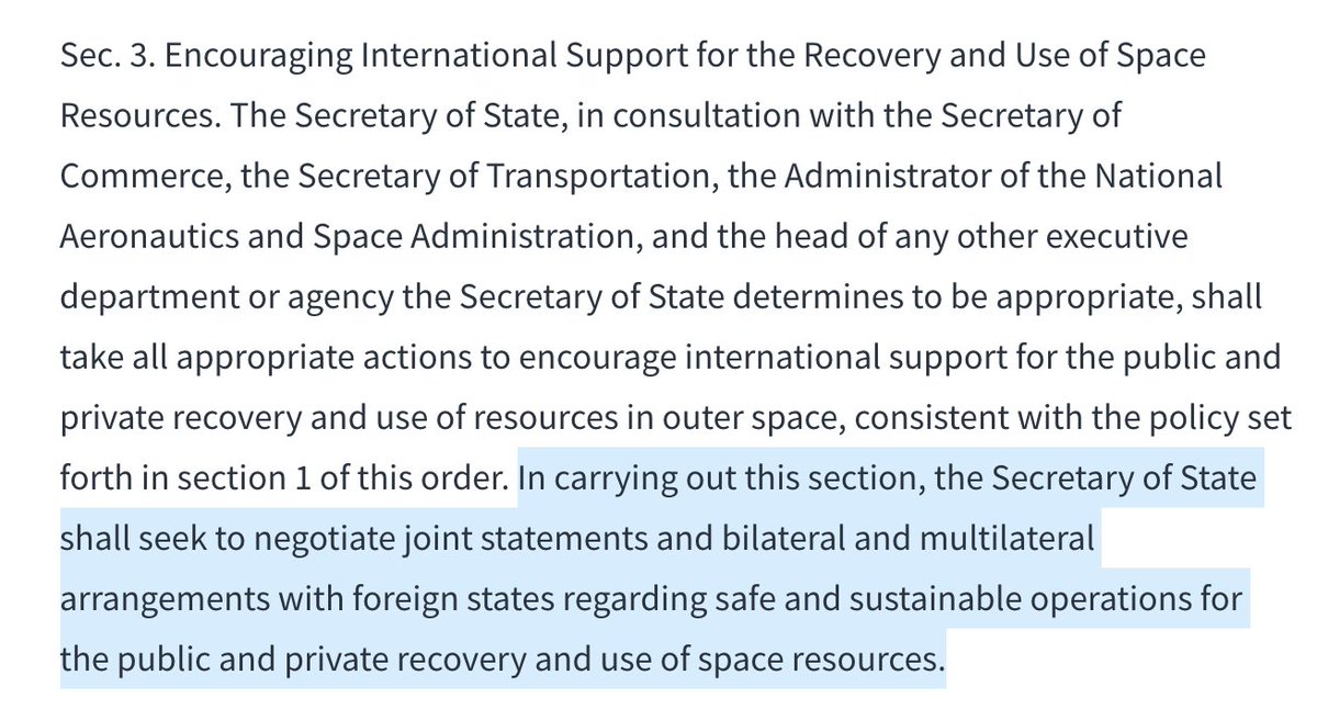 So, rather then work through  #COPUOS to develop new norms, governance, which would be uncertain given its 90+ Member States (only some of which are eager to develop space resources), the US will work with like-minded spacefaring countries...