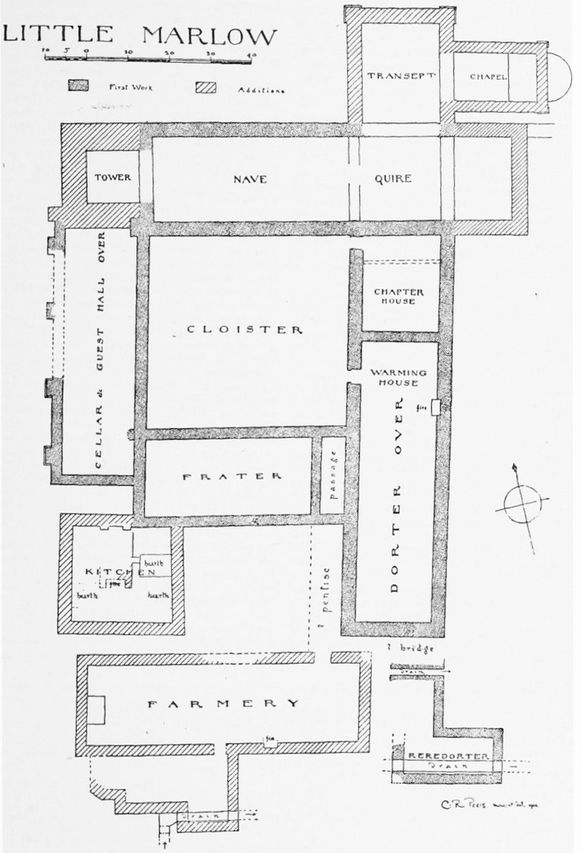 Little Marlow Priory was a small nunnery founded c.1195, outside modern Bourne End. It is now in the back garden of a mock-tudor property called "The Abbey", and was perhaps the first minor monastery excavated in England, in 1902, by an enthusiastic owner.