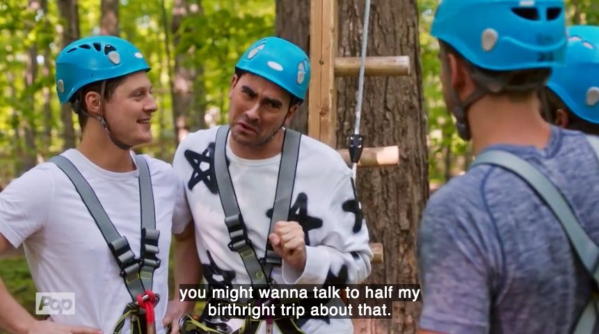 Season 5! While Moira is off crowing in Bosnia, David and Alexis are trying to keep the electricity alive in their relationships and the result is perhaps my favorite throwaway   #SchittsCreek joke of all time.