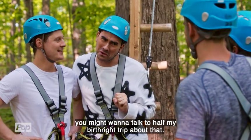 Season 5! While Moira is off crowing in Bosnia, David and Alexis are trying to keep the electricity alive in their relationships and the result is perhaps my favorite throwaway  #SchittsCreek joke of all time.