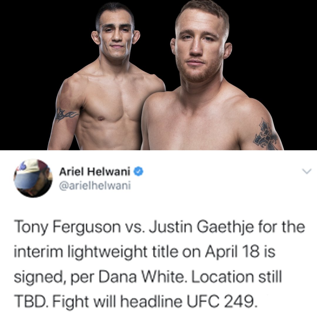 MMAFullMount's tweet image. Dana White announces @TonyFergusonXT vs @Justin_Gaethje is official for #UFC249! Who you got?