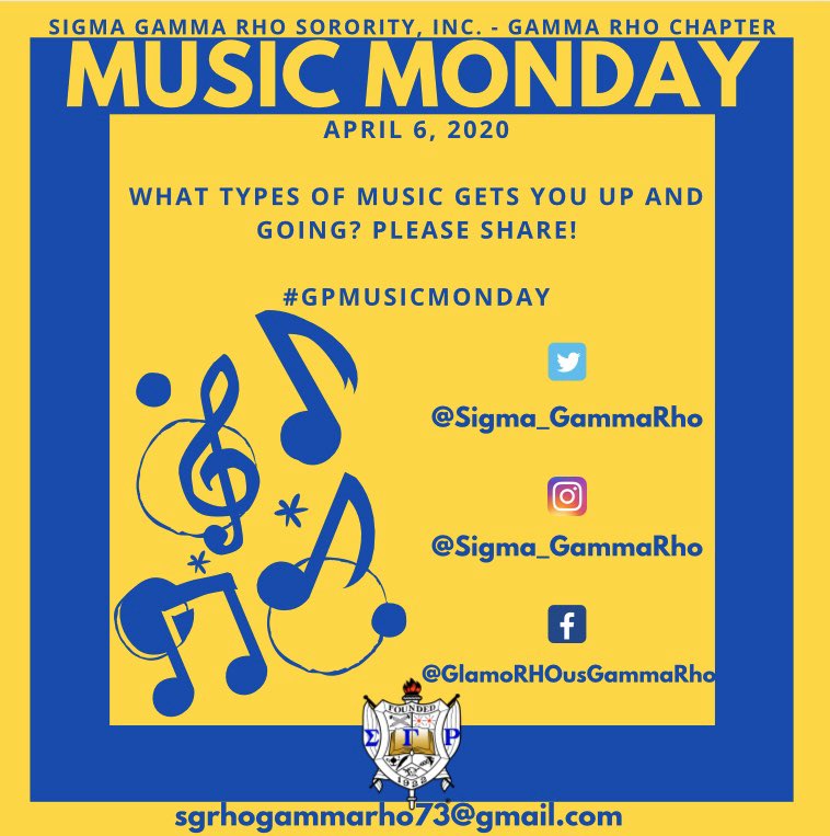 Sigma_GammaRho's tweet photo. It’s #MusicMonday! We want to know what you’re listening to to get through Covid-19, leave us a comment below 💛💙 #GPWeek #GlamorousGammaRho #SGRhoCentral #SigmaGammaRho #CRUndergrads #ISU23 #ISU22 #ISU21 #ISU20 #GPMusicMonday https://t.co/XTQGjee07w