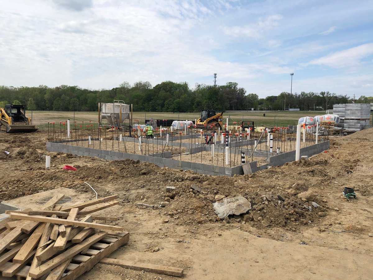 DTdesignstudio's tweet photo. With the sun finally out, lots of progress being made at W.J. Freeman Park in @BartlettTNGov @BPRD_Athletics . Pavilion frame is almost complete, and work on the concession building has started. https://t.co/31lcSC286C