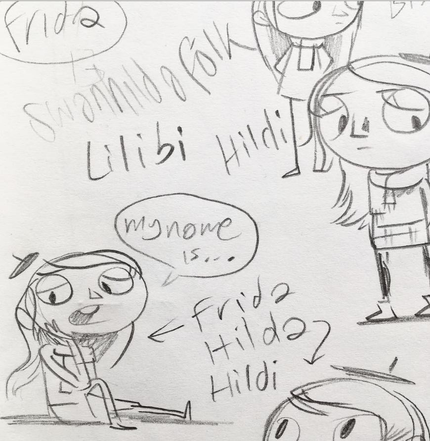 artofhilda's tweet photo. A very early sketch made by Luke, dating back to little over a decade ago when he had originally conceived the idea for the character. Good to know at least one of those names didn't go to waste. 
https://t.co/4oaQT4AEsN https://t.co/FcoooIc7pl