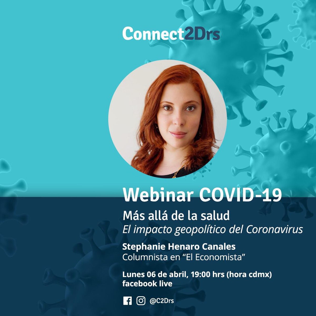MexicoDialogos's tweet photo. Hoy no te pierdas a @HenaroStephanie hablando del «Impacto geopolítico del Coronavirus» a través de #Connect2Drs en Facebook. https://t.co/TwVtvKMQF5