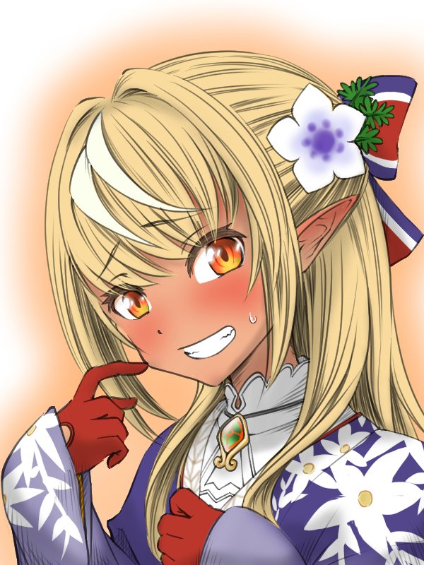 不知火フレア 「花の髪飾り付けてるあつ森フレアちゃんが可愛かったので
らくがきですが
#しらぬえ」|き゜ょにく😨4コマ投稿中のイラスト