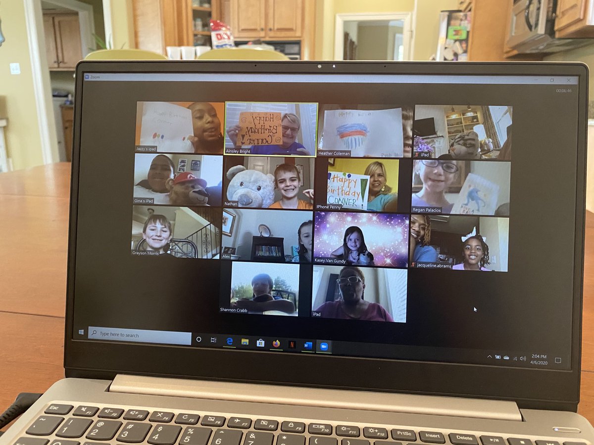 brightbunch20's tweet photo. ❤️ our weekly Zoom meetings! We sang Happy Birthday to Conner, Drew shared his Star Student poster, everybody shared their favorite stuffed animal, and a special guest!  The kids were so excited to see Mrs. Penny! I loved seeing their faces light up when they saw her! 😀 ⁦ https://t.co/9ugxtrmwva