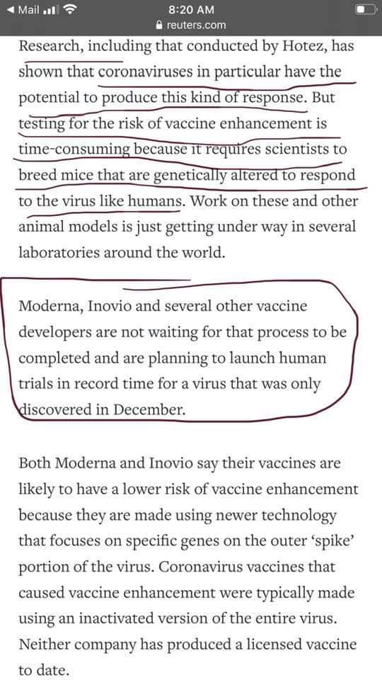 Sheeple please wake up and realize Bill Gates has an agenda. The vaccine will not save you!!! https://www.reuters.com/article/us-health-coronavirus-vaccines-insight/as-pressure-for-coronavirus-vaccine-mounts-scientists-debate-risks-of-accelerated-testing-idUSKBN20Y1GZ