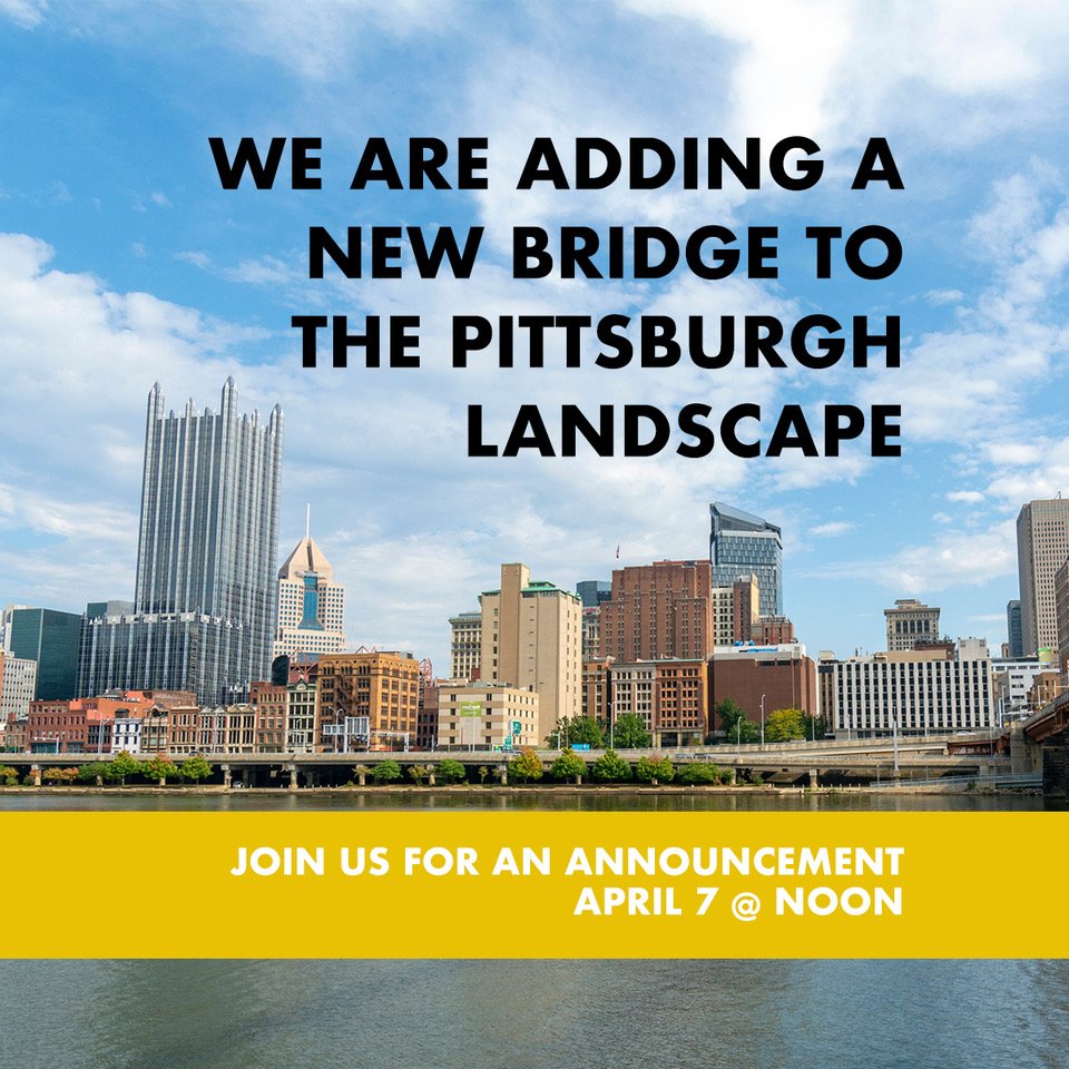 nhbdalliespgh's tweet photo. Who doesn’t love bridges? We have a major announcement tomorrow with some huge regional partners. Register at the link below to participate in the announcement. #MadeInPittsburgh #Pittsburgh #BridgeTheDivide
https://t.co/pv7W9nHpba https://t.co/R1uovv5TRk