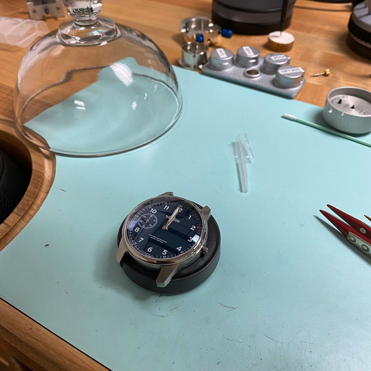 .<a href="/cameronmweiss/">Cameron Weiss</a> is performing final assembly on one of our 42mm Titanium American Issue Field Watch - Ultralight timepieces. #weisswatchco #watches #handcrafted