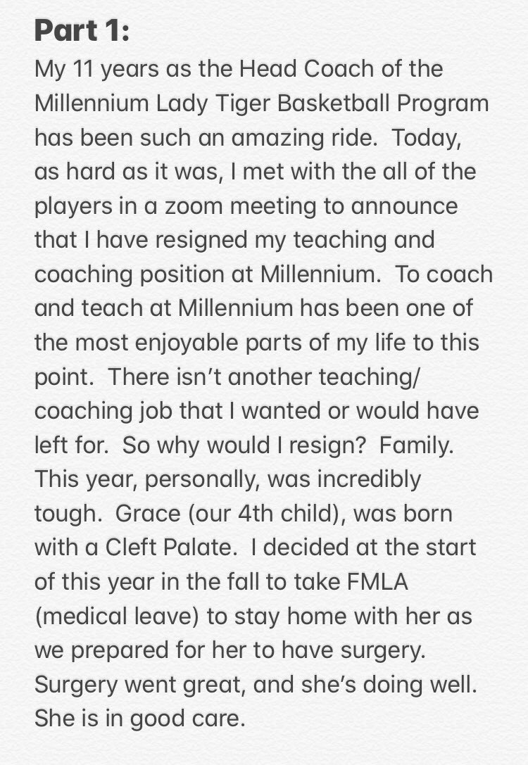 millenniumwbb's tweet photo. These last 11 years has been such an amazing journey as the Head Coach of the Millennium Lady Tiger Basketball Program.  Today, I announced to the players that I have resigned my coaching and teaching position at Millennium High School... https://t.co/tZGEf7UgHd
