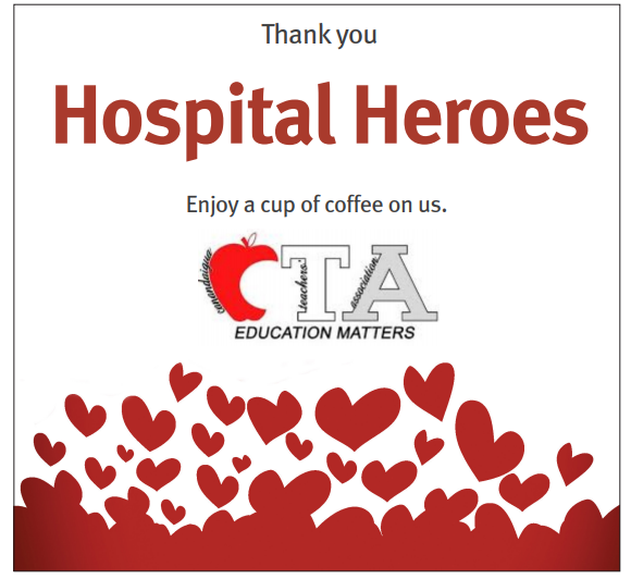 MrPereiraCA's tweet photo. Canandaigua Teachers Association would like to thank our #ThompsonHospitalHeroes at #ThompsonHealth by buying you a cup of coffee at the Finger Lakes stand at the hospital on Wednesday 4/8.  We can't thank you enough for keeping us healthy and safe. #CTA #CanandaiguaProud https://t.co/DVmGhK2O6o