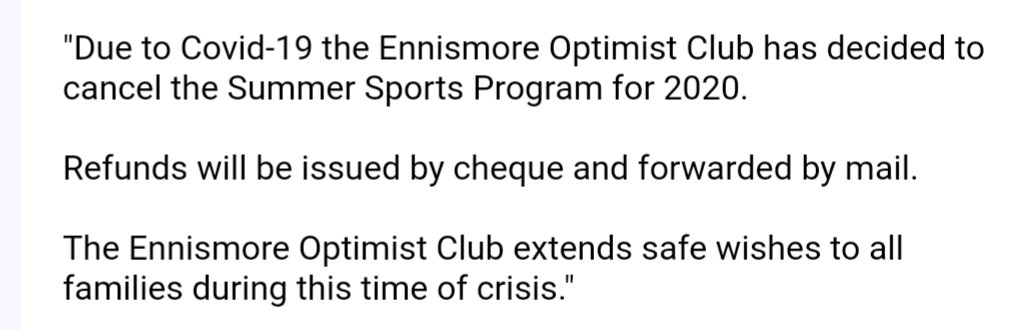 EnnismoreOptCb's tweet photo. Sad news from the Ennismore Optimist Club, but Everyones Safety come first.
We will be back in 2021
Thanks for understanding during this time https://t.co/fkf0xD7pb8