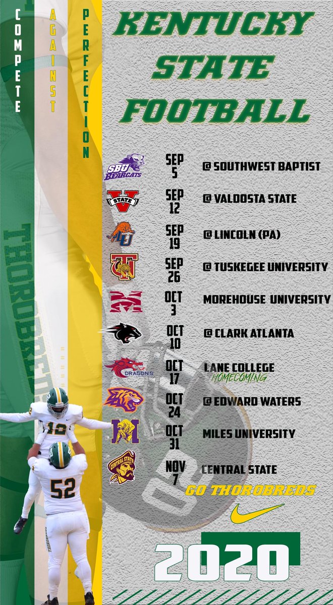 CoachHarold73's tweet photo. Big Shout Out and Thanks to @Coach_Allen5 for the artwork on our KSU Football Schedule!🔥💯💪
Year #2 and we ain't satisfied or finished! Only the beginning!#CompeteAgainstPerfection #StrivingForGreatness #RunWithUsOrGetLeftBehind https://t.co/33RyWkEDEG