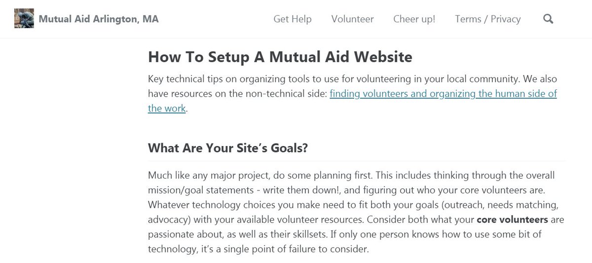 Thinking of moving your mutual aid landing page off of google docs? The mutual aid group in Arlington MA put together a comprehensive guide on creating a website, getting a domain, and lots more:  https://mutualaidarlington.org/setup/#domain-name-forwarding---improve-your-web-address