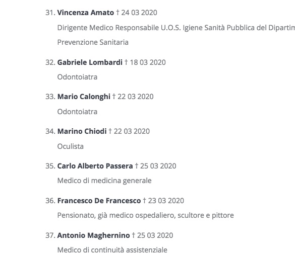 COECdentista's tweet photo. En Italia publican el listado de profesionales médicos muertos por COVID19. A fecha de hoy son 88!!! 7 de ellos:dentistas #coronavirusdental Actuad con precaución! https://t.co/oZNnE4nDgx