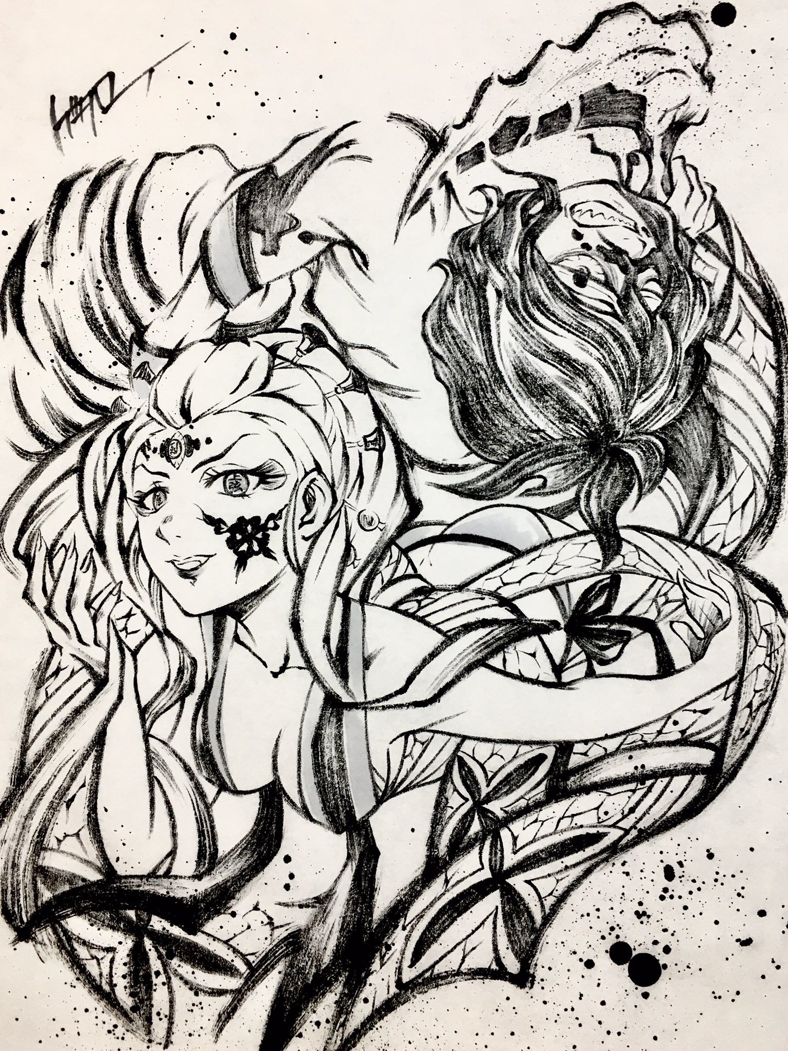 Twitter 上的 放浪のゲタロー 墨絵十二鬼月 上弦之陸 堕姫 妓夫太郎 鬼滅の刃 墨絵 T Co Mdaxhzecyy Twitter