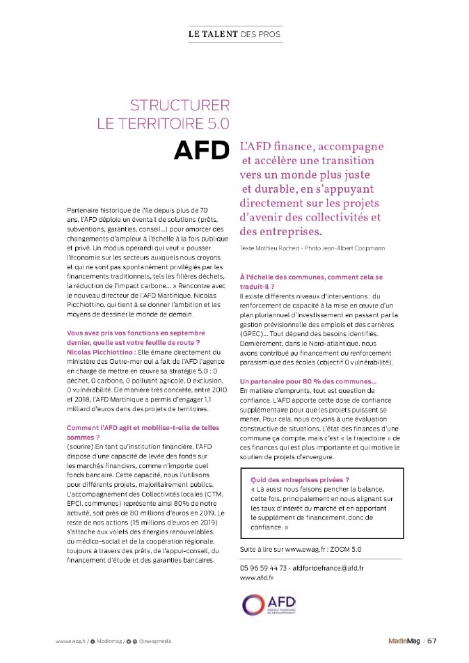 NPicchiottino's tweet photo. Merci #MadinMag pour cet interview dans laquelle je suis revenu sur les missions de l'@AFD_France en #Martinique et sur le bilan de 2019 de l’agence : 95 M€ au service de la #TrajectoireOutremer 5.0 et 1,1 Mds€ au service du territoire depuis 10 ans. https://t.co/Mz4Pzt8WuS