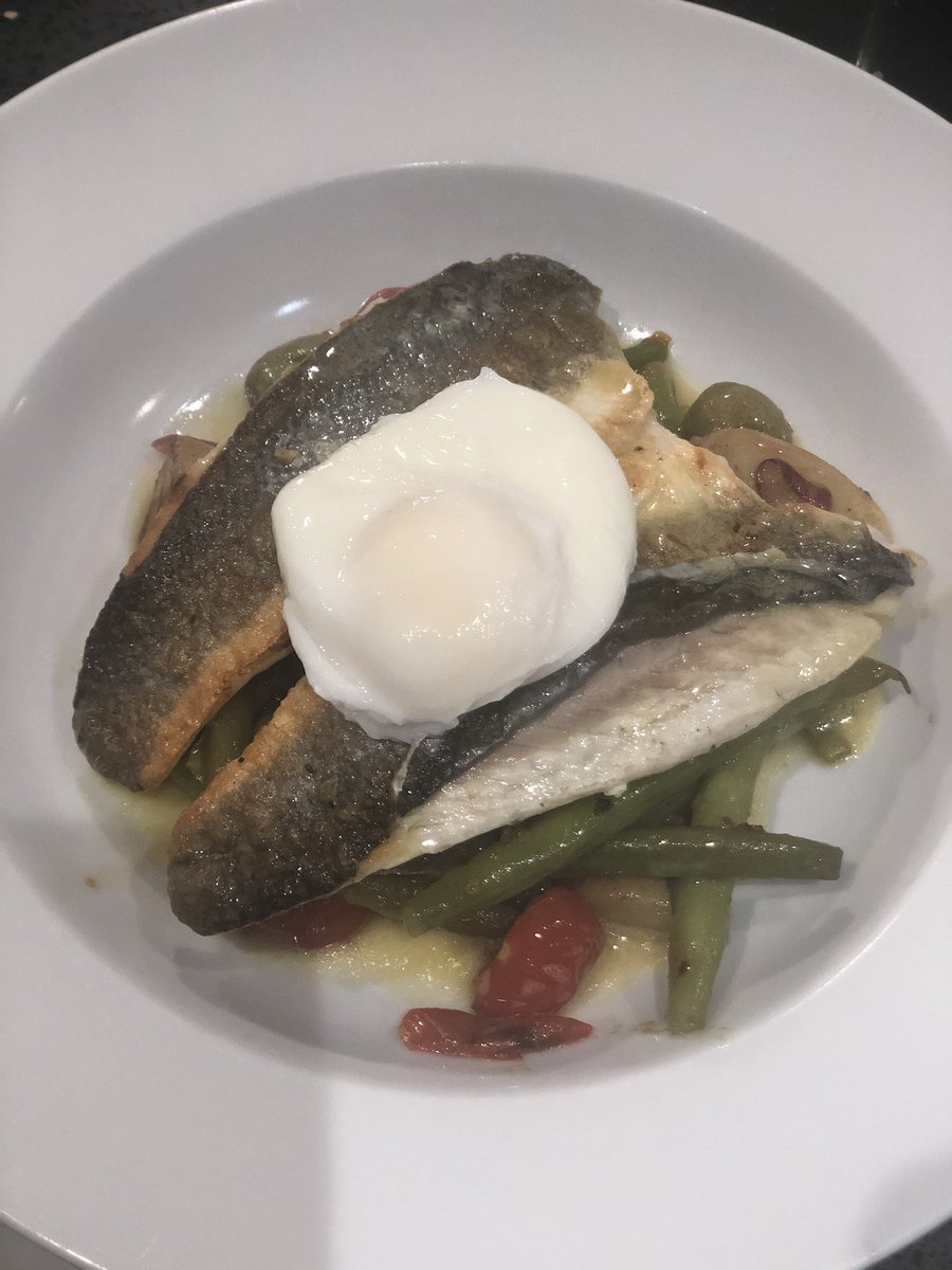 First ever attempt at cooking Sunday Brunch food. Sea Bass Nicoise...delicious. Thank you <a href="/simonrim/">simonrimmer</a>