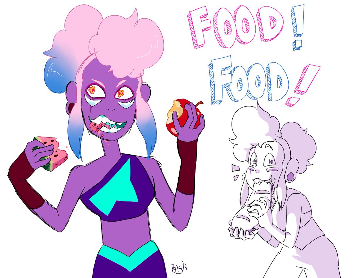 Does anybody remember Iolite? (iolite, not lolite)
This was a fun nonsensical fan fusion that I wanna draw again sometime... They like food and have 0 memory of their individual parts. 