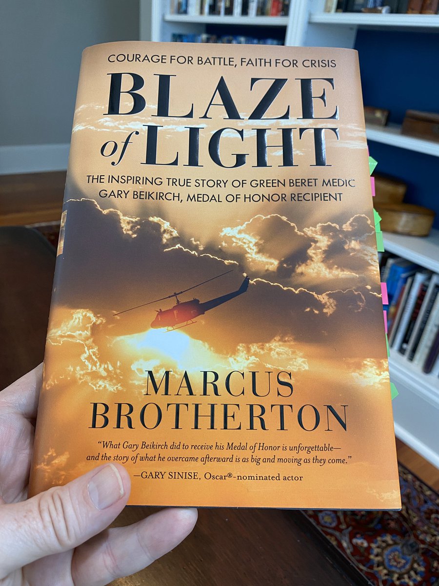 robshenk's tweet photo. Just finished @MarcusBro2Go new book - Blaze of Light. A powerful account of #MedalofHonor recipient Gary Beikirchโs heroic actions at Dak Seang and his personal battles after the war. The power of faith and love. @MohMuseum #mohmuseum #books #authors #greenberet @USArmy https://t.co/w6es23Pp9E