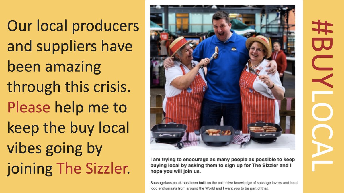 Please help me to try and keep this #buylocal feeling going after this crisis is over by signing up to The Sizzler.  Please #RT and tell your friends! eepurl.com/buYqlH
