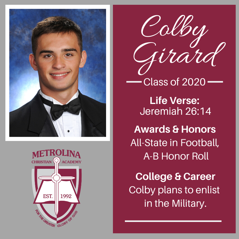MCAWarrior's tweet photo. In today's Senior Spotlight, we are recognizing Colby Girard. You can read the full feature here - https://t.co/Xf0cR42hwZ  #mcaclassof2020 #onefocus https://t.co/KwtMq5MpJy