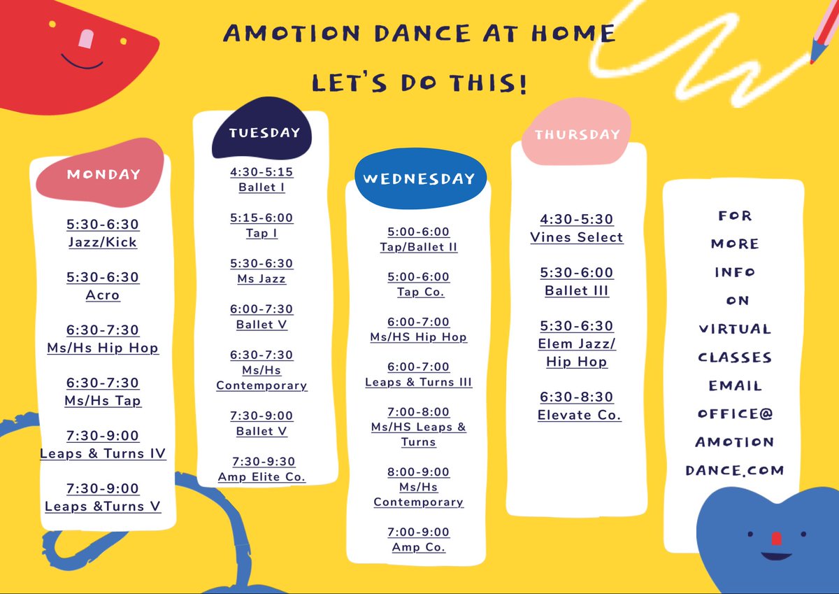 AmberShaul's tweet photo. It’s going to be a great week! To get join or class or more info on our virtual classes email office@amotiondance.com. #amotiondance #planotx
#athometogether #stayactive #letsdance https://t.co/mVw2Nm84r3