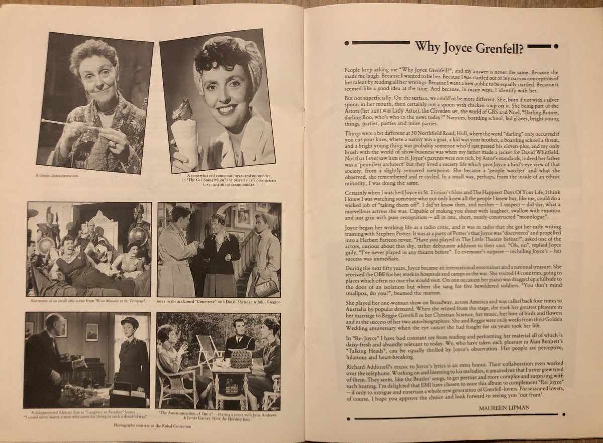 She certainly struck a chord with  #MaureenLipman. Why do  #Rejoyce? 'B/c she made me laugh. B/c I wanted to be her. B/c I was startled out of my narrow conception of her talent by reading her writings.'Dudley says Lipman was 'fantastic' in it too, 'so funny'.  #DudleysProgrammes