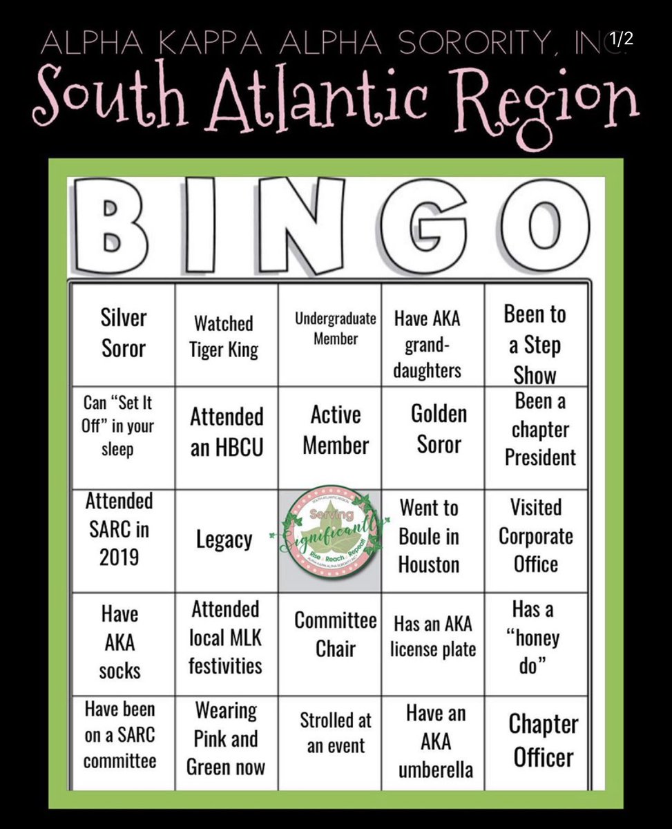 AKAPhiTauOmega's tweet image. Let’s play #SignificantSA BINGO! Save or screenshot the blank card, fill in, and share! Don’t forget to nominate another Soror to play along! 
#AKAPTO
#PTO
#AKA1908
#ServiceToAllMankind