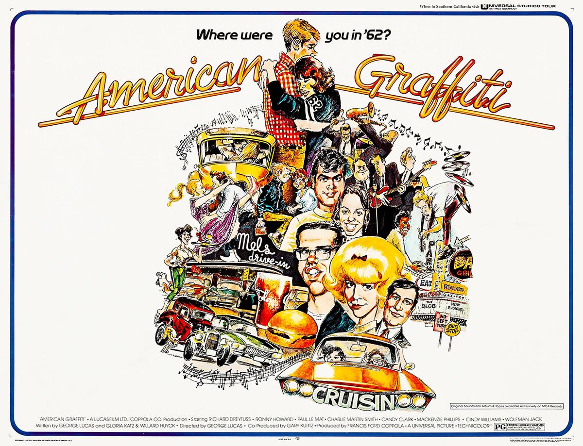タッド星谷 Tad Hoshiya 今日午後1時からbsプレミアムでジョージ ルーカス監督の アメリカン グラフィティ American Graffiti 1973年 やるよ このサイコーなポスターはモンキー パンチさんが憧れたモート ドラッカー Mort Drucker の絵だヨ
