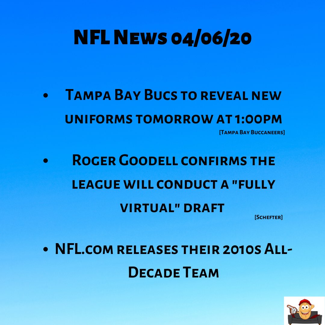 PotatoAnalytics's tweet image. NFL news summed up for April 6, 2020. #nfl #nflnews #footballnews #football