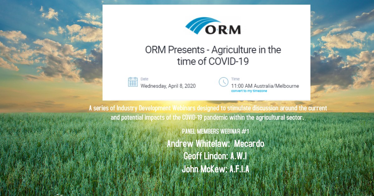 ORM is hosting a series of Industry Development webinars to stimulate discussion around the current and potential impacts of COVID-19 within the Ag sector. Join us tomorrow for the first webinar bit.ly/2XeLWIf