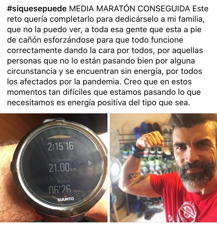 FranMasOne's tweet photo. #siquesepuede Media maratón conseguida (en casa). Se la dedico a todos aquellos que no lo estén pasando bien por alguna circunstancia, en estos momentos que nos ha tocado vivir. Llenemos el mundo de energía positiva. #energiapositiva https://t.co/SQMhGwLOBK