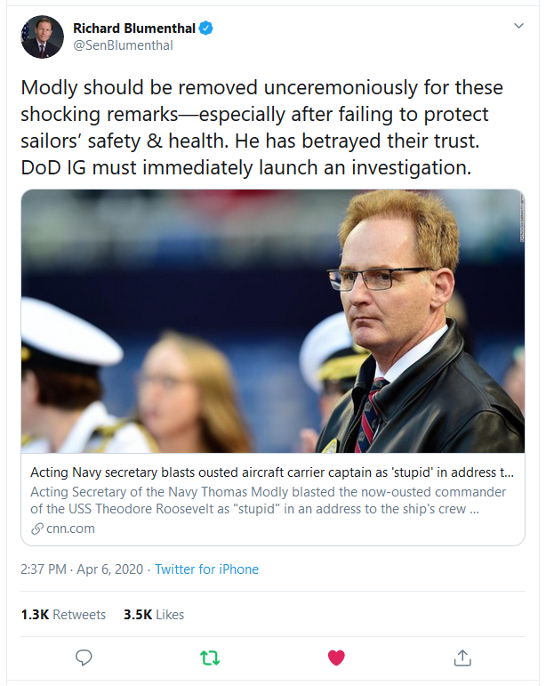 MatHelman's tweet photo. Calls for Acting @SECNAV #ThomasModly to #ResignModly or otherwise be removed from office span the political spectrum w/ conservatives, moderates, & progressives all calling for his ouster, incl. @justinamash @RepElaineLuria @SenBlumenthal & @SenWarren.
#ModlyResign #ModlyMustGo https://t.co/SbaTWadOuo