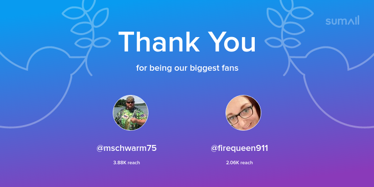 Our biggest fans this week: mschwarm75, firequeen911. Thank you! via sumall.com/thankyou?utm_s…