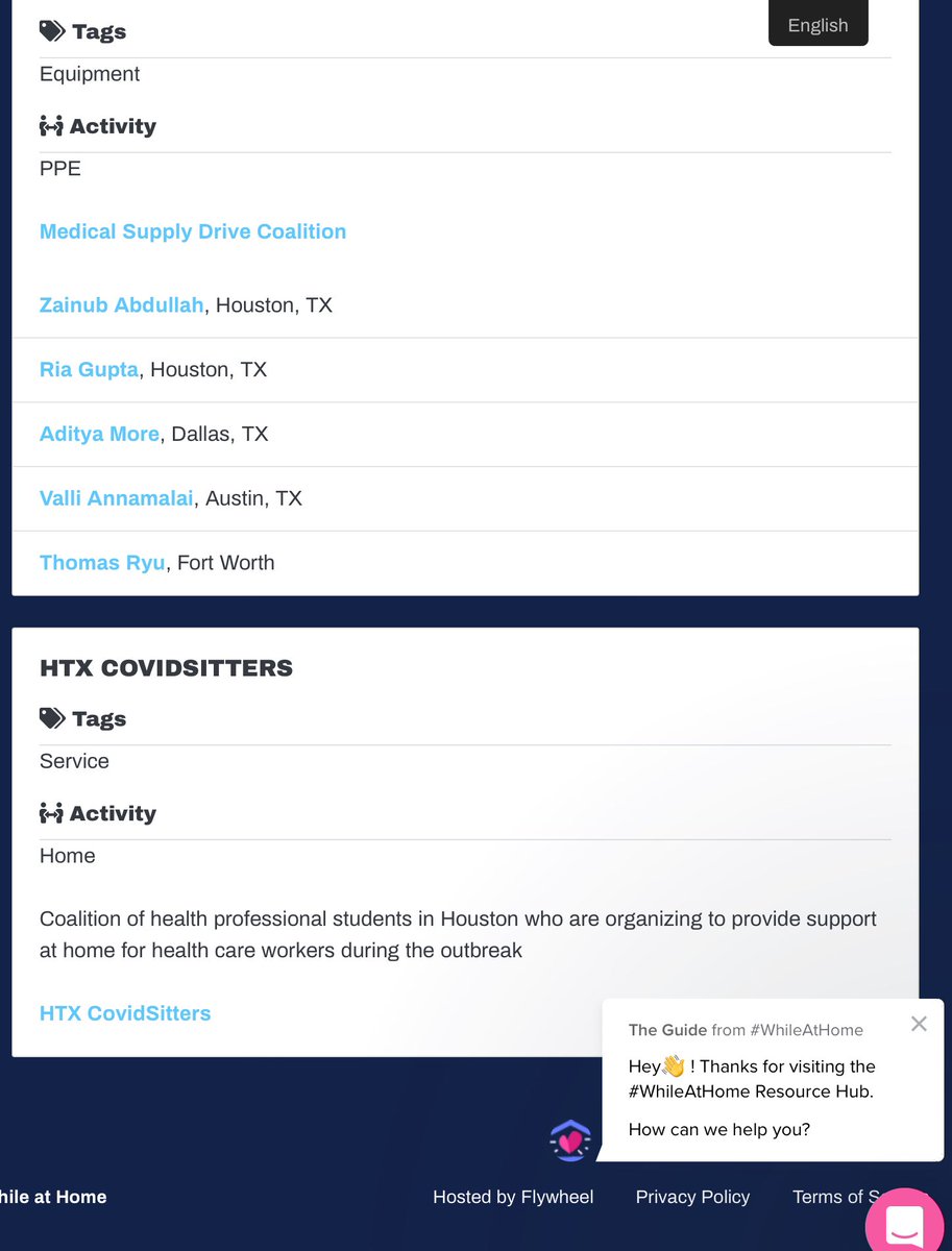 So if you search the state of Texas, you can see various services— how to get medical supplies & free child care.All of this is on the  http://whileathome.com  platform intended to bring you the resources you need launched all of a week ago. 30/