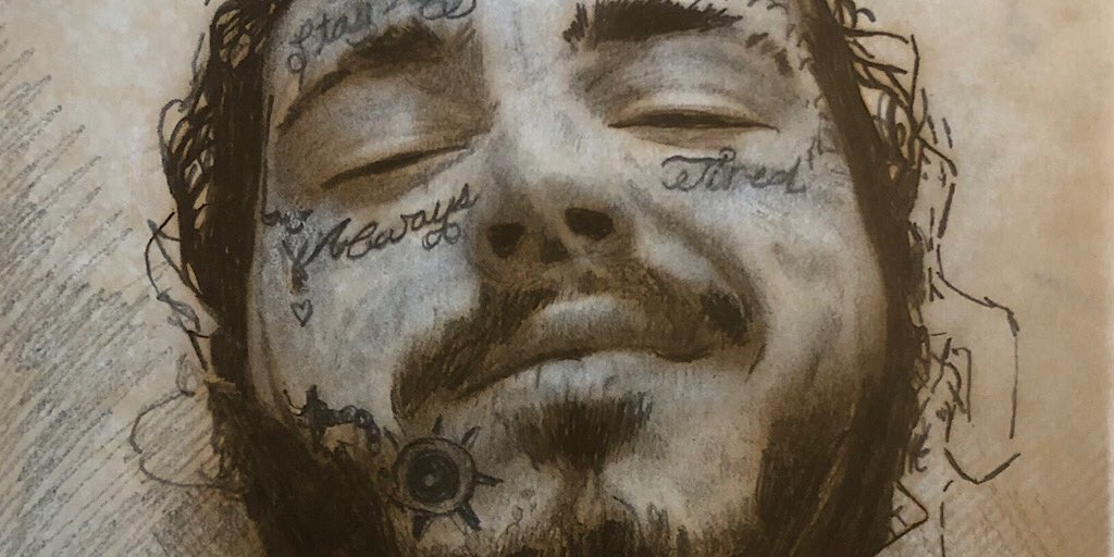 “There's always going to be setbacks; there's always going to be knockdowns. ...” <a href="/PostMalone/">Post Malone</a> 💗✌🏻🙏🏻 #MondayVibes New Pencil Sketch by Dianne Meinke UVI Media Group LLC © #484Management