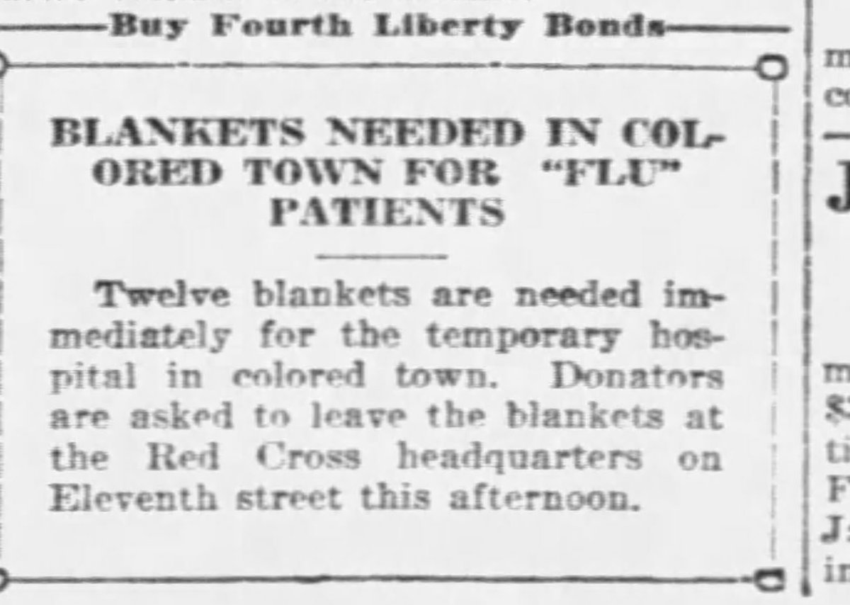 The main hospital for whites was running out of supplies. The black hospital had no supplies at all. They needed everything. There there were ads like this one asking for donations. It reads “Twelve blankets are needed immediately…”