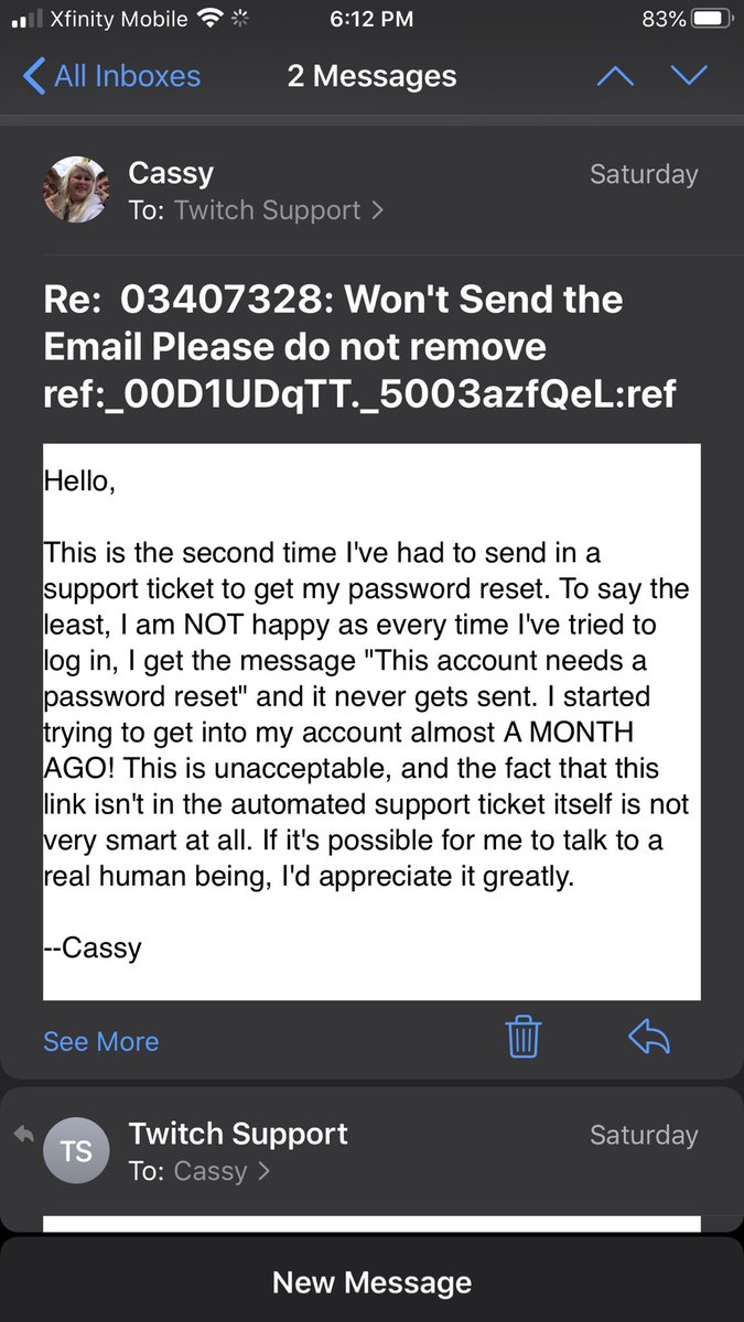 cassysim2001's tweet photo. @Twitch I cannot believe the how difficult you make it to be able to reset a PASSWORD! I know my password just fine, but you require that I reset it (this isn’t the issue, I’m fine with that. What I’m not fine with is that your system is not sending me the reset link!) https://t.co/Lum4AfxUZ8