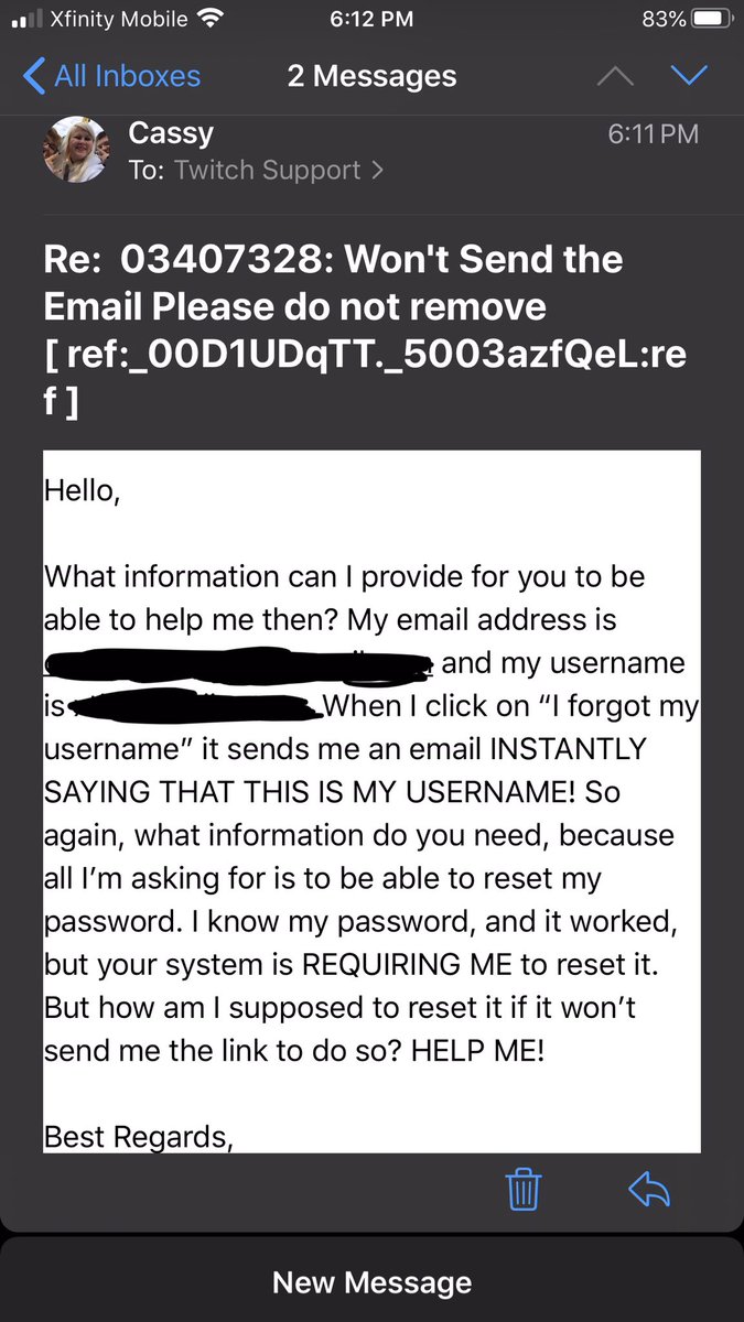 cassysim2001's tweet photo. @Twitch I cannot believe the how difficult you make it to be able to reset a PASSWORD! I know my password just fine, but you require that I reset it (this isn’t the issue, I’m fine with that. What I’m not fine with is that your system is not sending me the reset link!) https://t.co/Lum4AfxUZ8