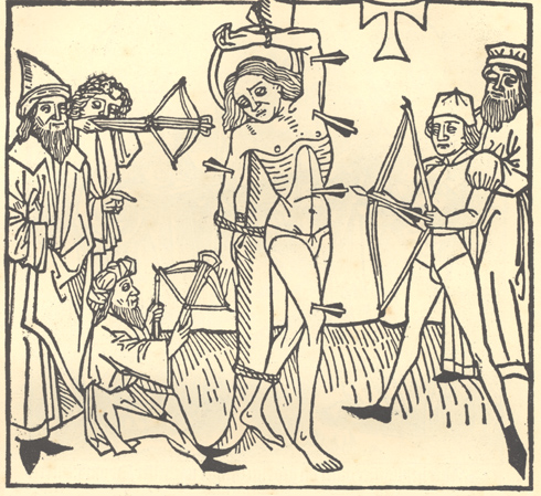 During Diocletian's persecution of Christians in ancient Rome, people tried to kill st Sebastian by shooting at him, but he miraculously survived.And as epidemics are though to be "arrows of God's wrath", no surprise that st Sebastian was though to be a patron of epidemics!2/