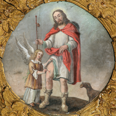 St Roch, a medieval pilgrim, helped people suffering from plague, until he contracted it himself, and was expelled from town to die alone in the forest. As he laid sick, a dog miraculously brought him food and kept company, until he was healed by God.4/