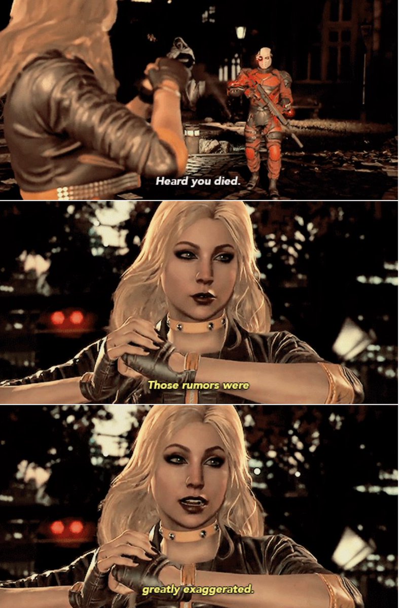 injustice 2 putting in this line of dialogue for the black canary in the may 2017 game release - since laurel died in april 2016, it was the perfect amount of time for them to knowingly add this into the game