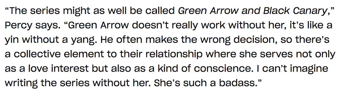 again, here is writer benjamin percy in JUNE 2016 talking about how important dinah is in green arrow rebirth