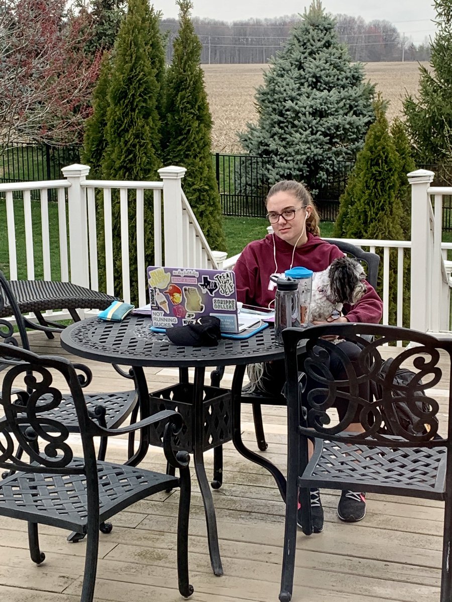 MKUnderwood01's tweet photo. Here is what the COVID-19 semester looks like at my house, ⁦@SophieLiles10⁩ ⁦@scrippscollege⁩ junior taking her ⁦@pitzercollege⁩ Law and Culture class with Chloe the dog, who is not enthralled. https://t.co/jutbTwFfoc
