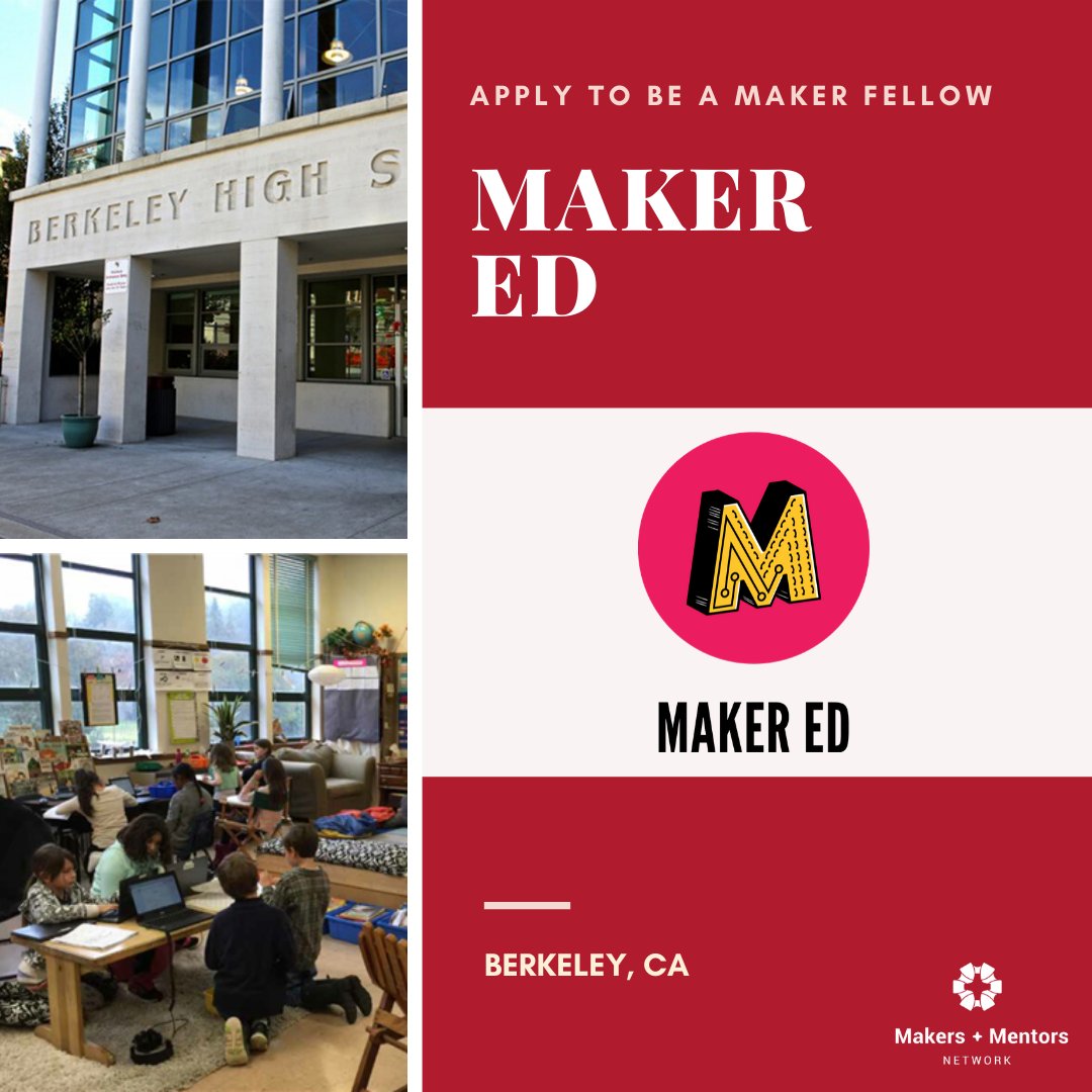 makers_mentors's tweet image. @MakerEdOrg is a leader in the #MakerMovement. They provide training, support, &amp;amp; resources around integrating making into learning environments. We're proud to be partnering w/them to place a #MakerFellow in Berkeley, CA! Apply now to serve w/@MakerEdOrg bit.ly/2PVgb2v